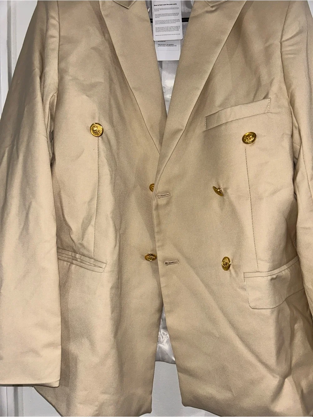 Men's Double-Breasted Cream Suit with Gold Buttons